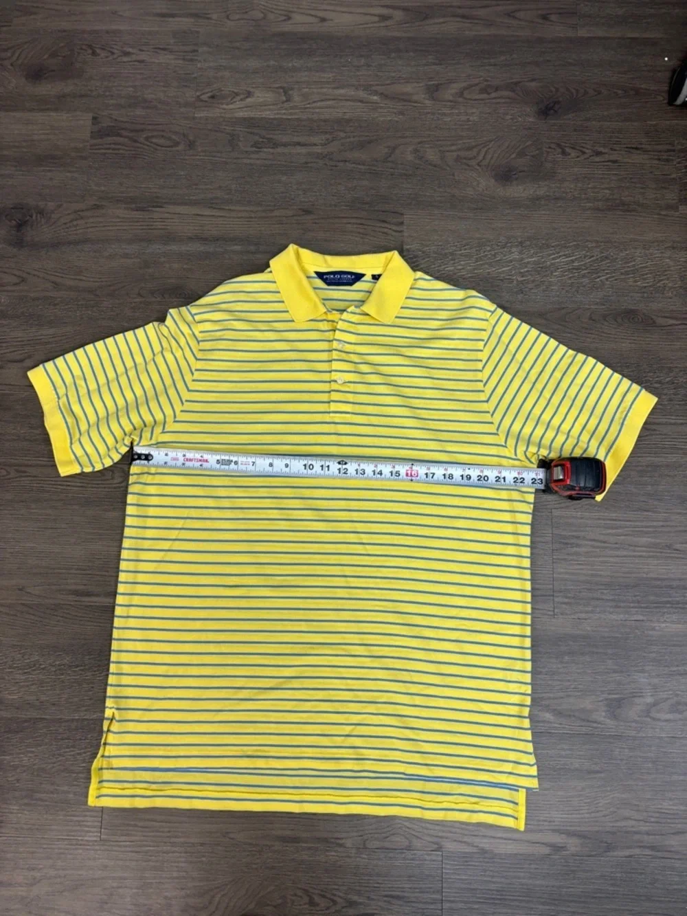 Ralph Lauren M’s Lg Polo Golf in Yellow with Navy Stripes. Pima Cotton. Soft!